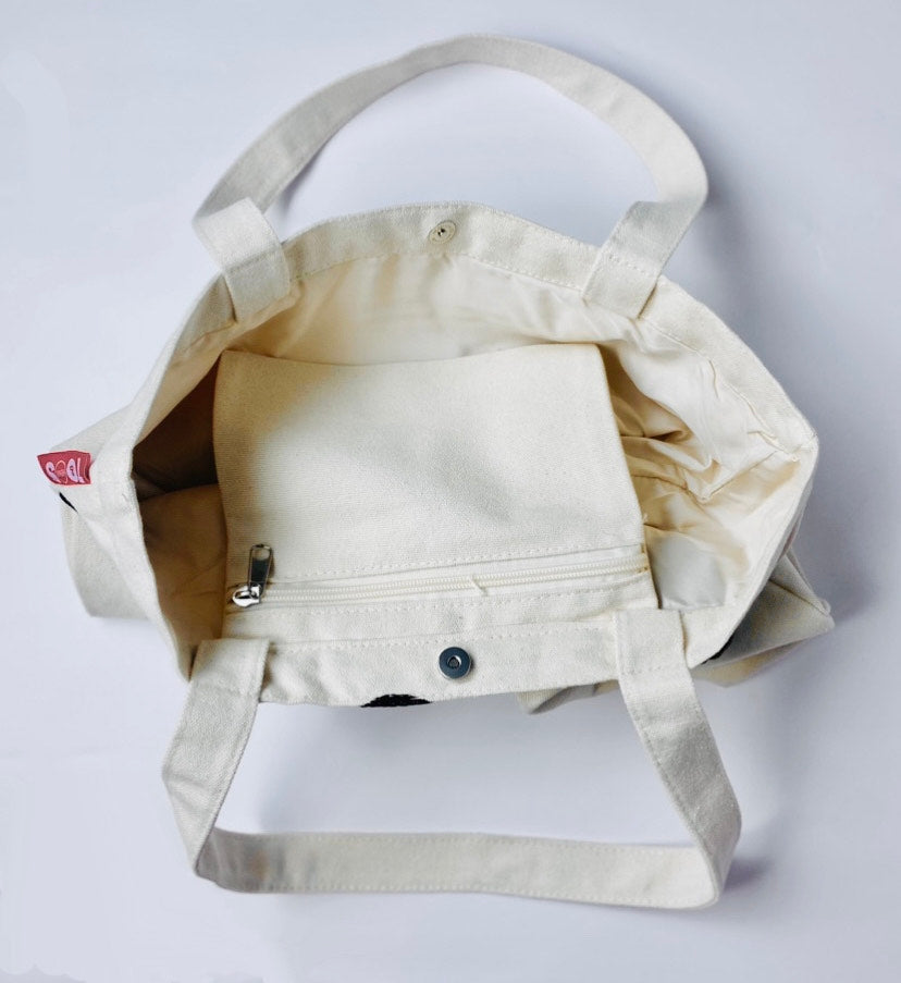 Geborduurde canvas tote tas