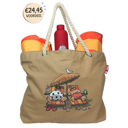 Bundel strandtas + XL handdoeken + thermosfles