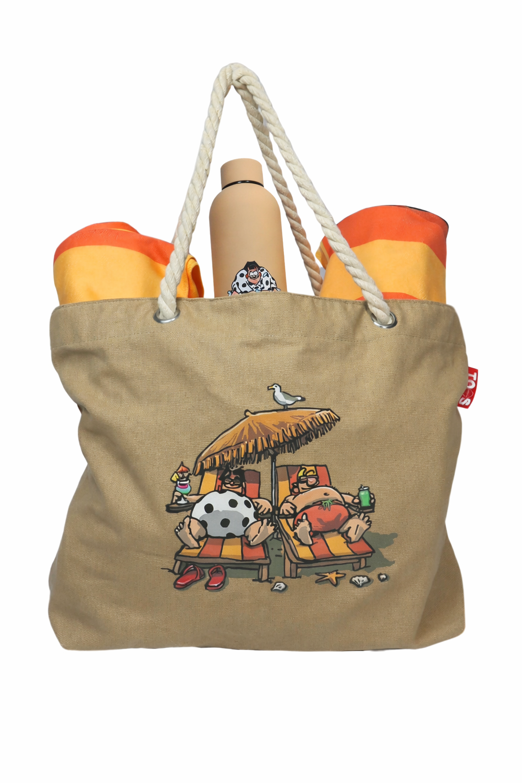 Bundel strandtas + XL handdoeken + thermosfles